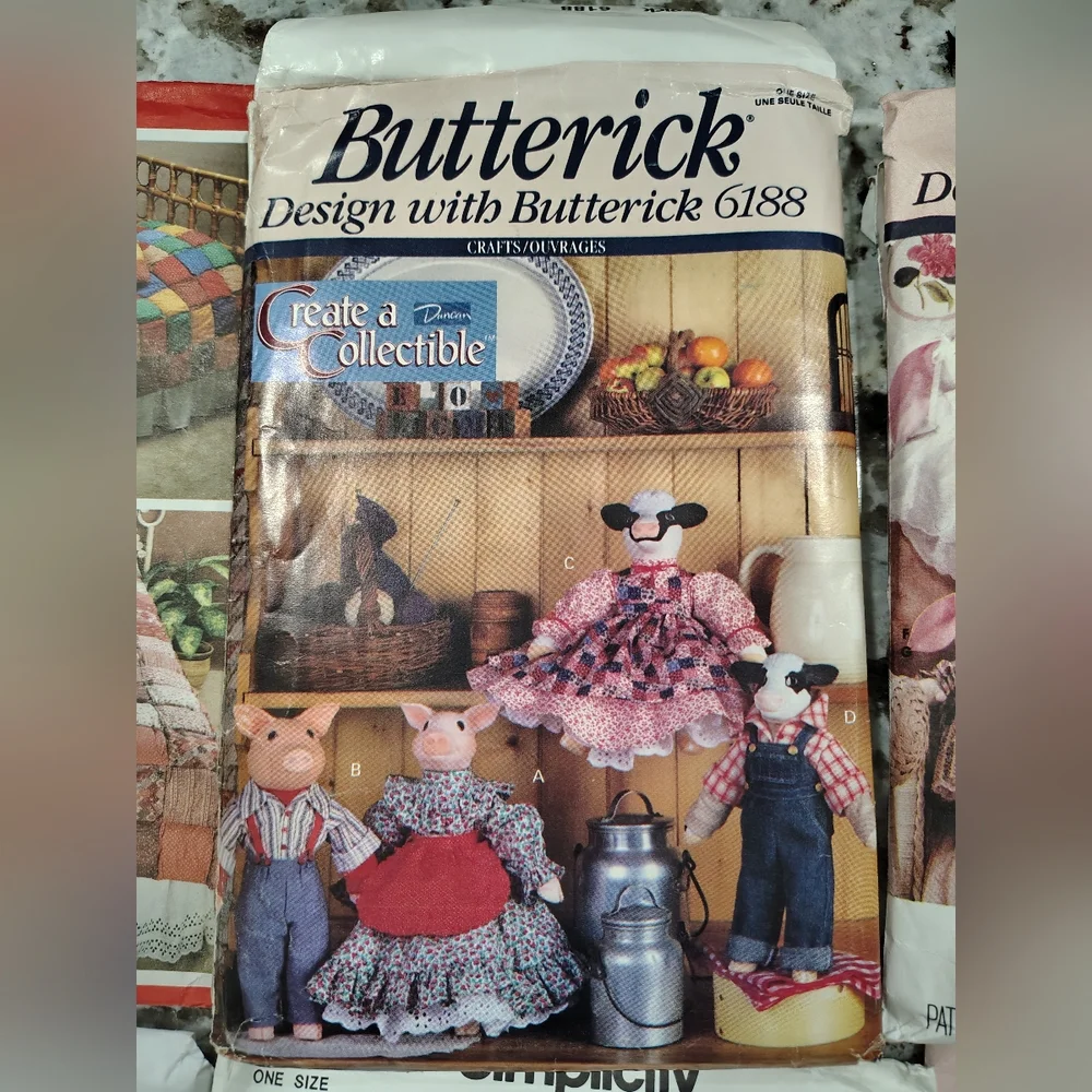 Vintage Craft Sewing Pattern Lot Cows, Bunnies‎ Dolls Quilt Butterick Simplicity